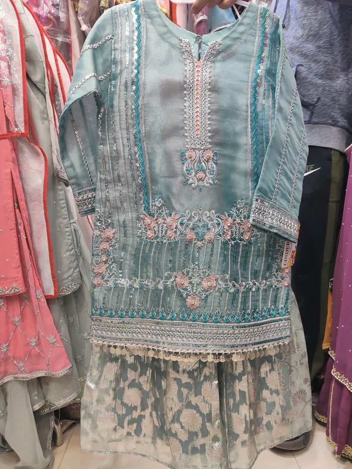 Organza Heavy Work Shirt with Banarsi Gahara