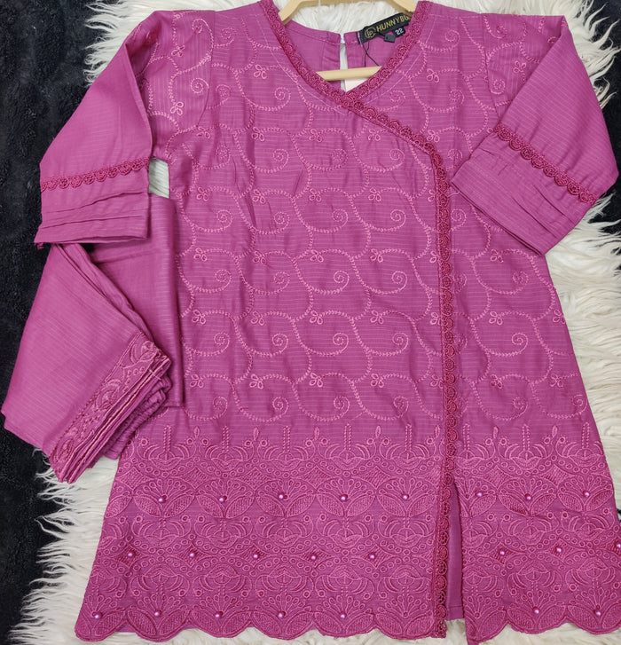 Blossom Breeze – 2PC Jacquard Chickenkari Suit for Girls